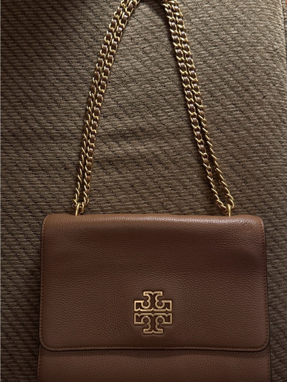 Tory Burch Brown Leather Shoulder Bag with Gold Chain